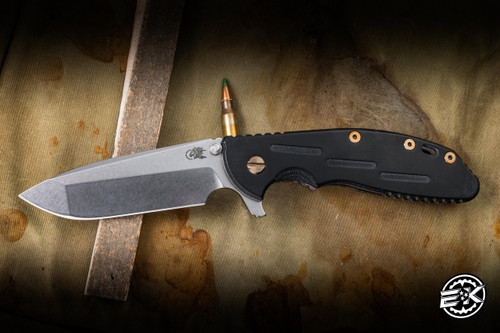 Preowned- Rick Hinderer Knives XM-24 4.0" S45VN Spanto Stonewash,  Black Micarta/Flamed Titanium