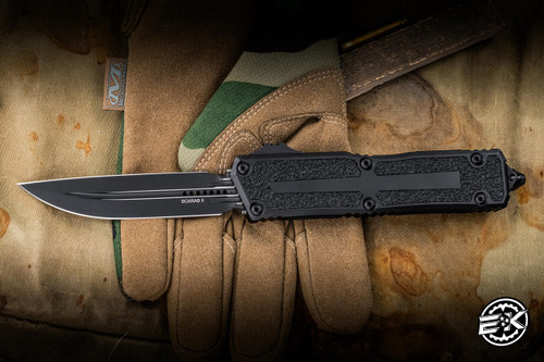 Pre-Owned Microtech Scarab II Gen III OTF Automatic Knife Black Aluminum 3.95" M390 Drop Point Black 