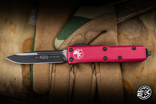 Pre-Owned Microtech UTX-85 Gen IV OTF Automatic Knife Red Aluminum 3.1" M390 D/E Dagger Black 12324-1RD