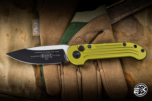 Preowned Gen II Microtech LUDT Automatic Folding Knife OD Green Aluminum 3.4" Premium Drop Point Black Satin 135-1OD