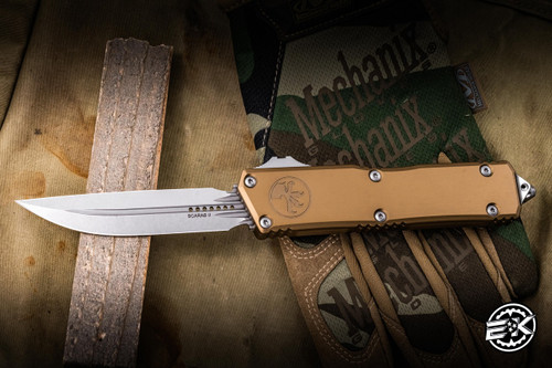Microtech Scarab II Gen III OTF Automatic Knife Tan Aluminum 4" M390 Drop Point Stonewash 1181-10TA