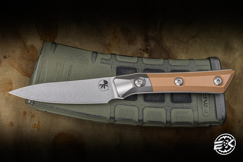 Microtech Paring Fixed Blade Kitchen Utility Knife Coyote Tan G10 3.75" M390 Drop Point Stonewash 3500B-10CE