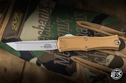 Microtech Hera II Mini Automatic OTF Knife Tan Aluminum 3" M390 Tanto Stonewash 1704M-10TA