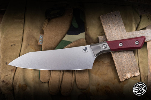 Microtech Chef Kitchen Cutlery Knife Merlot G10 Titanium Bolster 8" M390 Stonewash 3000B-10MR