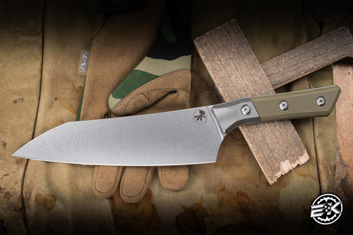 Microtech Chef Kitchen Cutlery Knife OD Green G10 Titanium Bolster 8" M390 Stonewash 3000B-10OD
