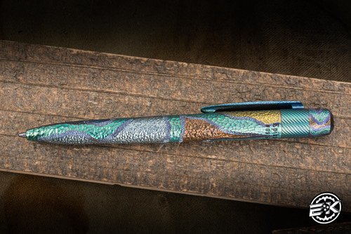 Herman Custom Knives Epika Pen Grade 5 Titanium 4.88" Blue Fine Pressurized Refill 0816 