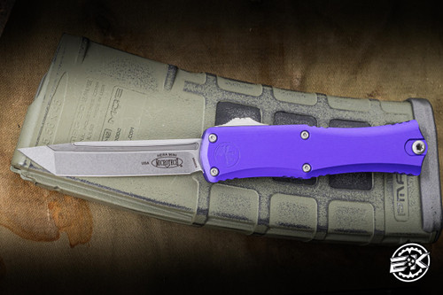 Microtech Hera II Mini Automatic OTF Knife Purple Aluminum 3" M390 Tanto Stonewash 1704M-10PU
