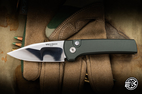 ProTech x Ramon Chaves Custom Scapegoat Automatic Folding Knife Green Aluminum 3.15" 154CM Clip Point Mirror Polish