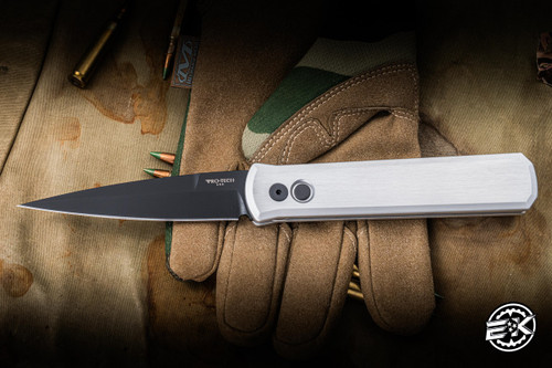 ProTech Godfather Automatic Folding Knife Silver Aluminum 4" 154CM Stilleto Black DLC 921-SILVER