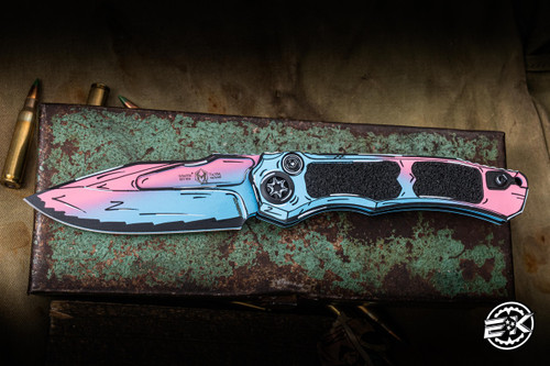 Heretic Knives "Wraith" V4 Automatic Folding Knife Aluminum 3.6" MagnaCut Drop Point Cotton Candy Cel Shade H000-CS-CC
