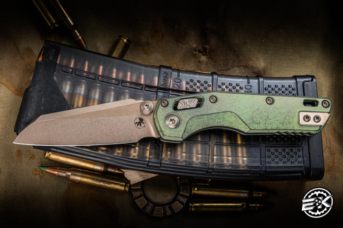 Microtech Marfione Select MSI Mini Ram-Lok Folding Knife Antique Green Titanium 3.25" M390 Wharncliffe Bronzed Stonewash 210M-13MS2