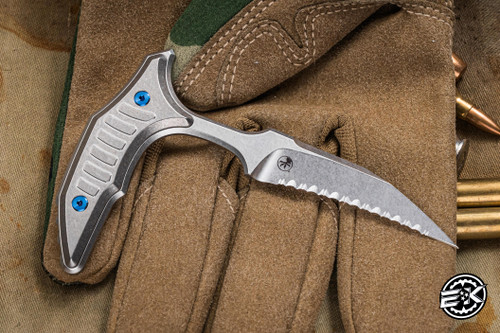 Microtech Marfione Select Bee Push Dagger Blue Titanium 2.5" Full Serrated Dagger Stonewash 218-12MS3