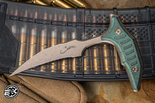 Microtech Marfione Select Bee Push Dagger Antique Green Titanium 2.5" Full Serrated Dagger Bronzed Stonewash 218-15MS1