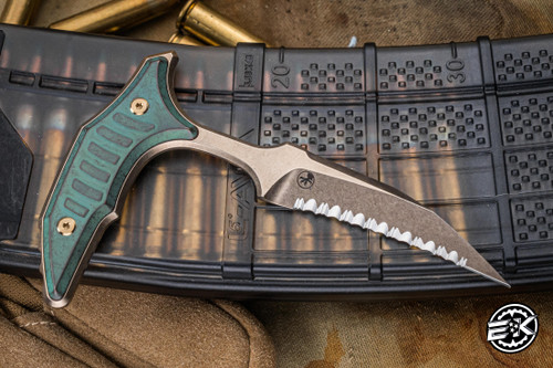 Microtech Marfione Select Bee Push Dagger Antique Green Titanium 2.5" Full Serrated Dagger Bronzed Stonewash 218-15MS1