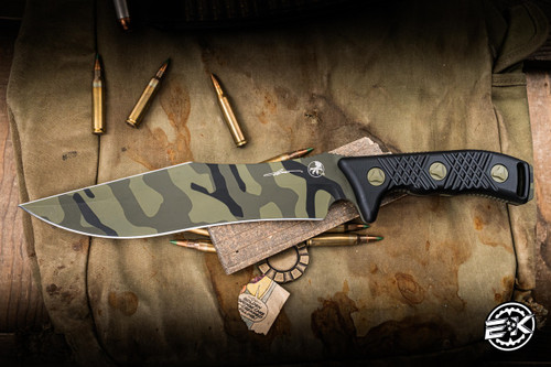 Microtech Arbiter Signature Series Fixed Blade Knife Milled Black G10 8.5" Recurve Clip Point Jungle Camo 104-1JUCS