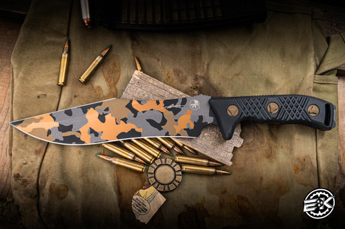 Microtech Arbiter Signature Series Fixed Blade Knife Milled Black G10 8.5" Recurve Clip Point Autumn Camo 104-1ANCS