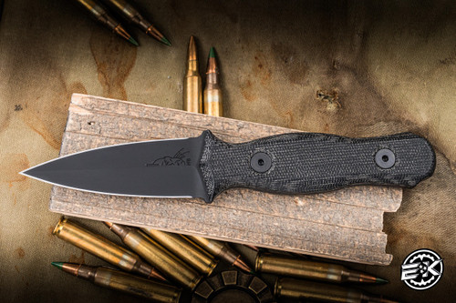 Half Face Blades Pulse Checker Fixed Blade Knife Black Canvas Micarta 2.8" S45vn American Steel Dagger Armor Black Cerakote EK-3219