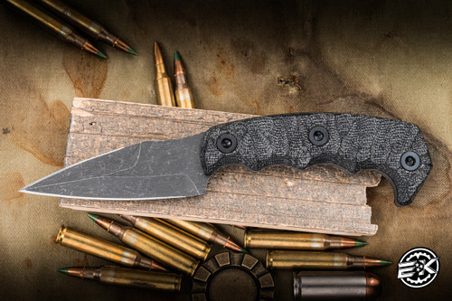 Half Face Blades Humint Fixed Blade Knife Textured Black Canvas Micarta 4" S45vn American Steel Spearpoint Black Cerakote EK-3221