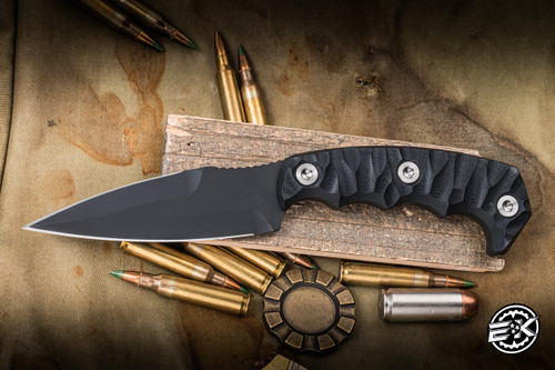 Half Face Blades Humint Fixed Blade Knife Textured Black G10 4" S45vn American Steel Spearpoint Armor Black Cerakote EK-3241