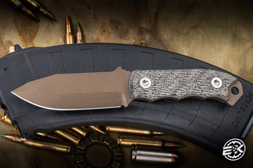 Half Face Blades Disaster Cub Fixed Blade Knife Textured Black Canvas Micarta 3.1" 3V American Steel Dagger Midnight Bronze Cerakote EK-3222