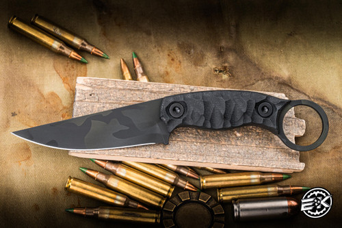 Half Face Blades Osoraku Mini Fixed Blade Knife Textured Black G10 3.3" S45vn American Steel Drop Point Black Multicam Cerakote EK-3224