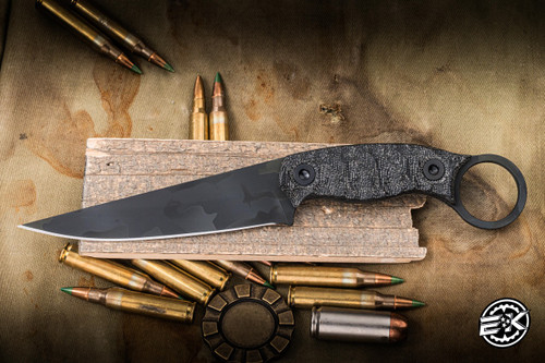 Half Face Blades Osoraku Fixed Blade Knife Textured Black Canvas Micarta 4" S45vn American Steel Drop Point Armor Black Cerakote EK-3227