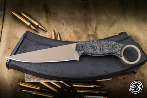 Half Face Blades Osoraku Fixed Blade Knife Textured Black Canvas Micarta 4" S45vn American Steel Drop Point FDE Cerakote EK-3228
