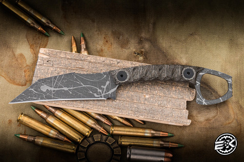 Half Face Blades SHPOS Fixed Blade Knife Textured OD Green Canvas Micarta 3.2" S45vn American Steel Wharncliffe Acid Etch EK-3226