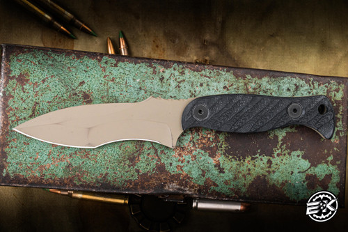 Half Face Blades Extremis MK1 Fixed Blade Knife Textured Black G10 3.5" S45vn American Steel Spearpoint FDE Cerakote EK-3229