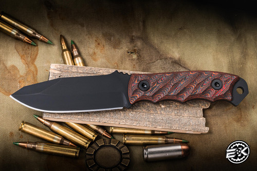 Half Face Blades Disaster Jr. Fixed Blade Knife Mars Valley Textured Carbon 4" 3V American Steel Spearpoint Armor Black Cerakote EK-3243