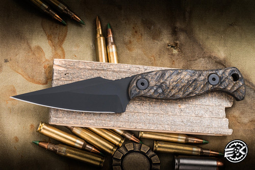 Half Face Blades Gulo Gulo Fixed Blade Knife Gold Dark Matter Textured Carbon Fiber 3" S45vn American Steel Clip Point Armor Black Cerakote EK-3239