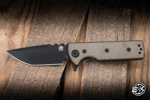 Chaves Knives TAK Redencion Flipper Knife Green Micarta 2.75" Elmax Tanto Blackout