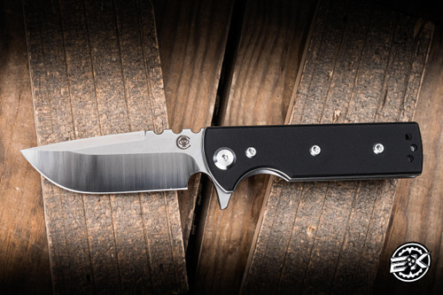 Chaves Knives TAK Redencion Flipper Knife Black G10 2.75" Elmax Drop Point Belt Satin