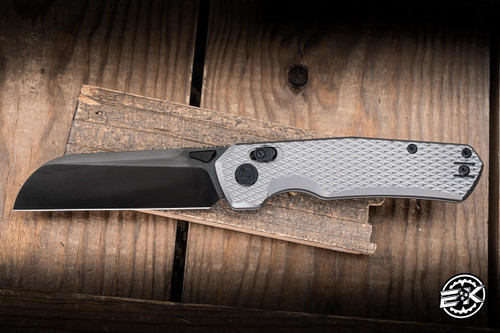 Kunwu Knives CHAD XT Crossbar Lock Folding Knife Diamond Textured Titanium 3.5" PM60 Sheepsfoot Black DLC SX703T-3