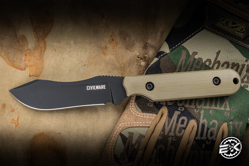 Civilware Knives Striker Fixed Blade Knife OD Green G10 4" AEB-L Clip Point Black KG Gun-Kote