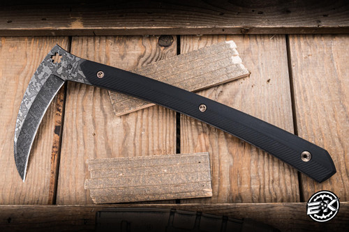RMJ Tactical 3V Syndicate Senshi Tomahawk Scythe Black G10 15" CPM 3V Acid Etched