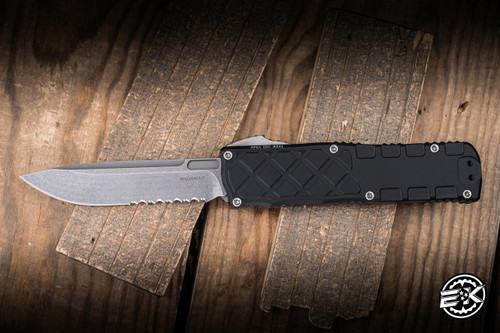 Guardian Tactical Apex Automatic OTF Knife Black Aluminum 3.4" MagnaCut Drop Point Stonewash Serrated