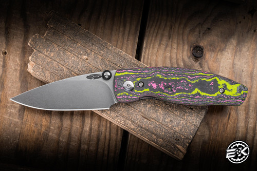 Three Rivers Manufacturing Neutron 2 Liner Lock Folding Knife 3D Contoured Watermelon Sugar CamoCarbon 3" MagnaCut Drop Point Stonewash TRM-N2LL-WSCC-MC