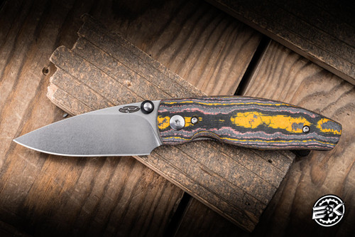 Three Rivers Manufacturing Neutron 2 Liner Lock Folding Knife 3D Contoured Sunset Orange CamoCarbon 3" MagnaCut Drop Point Stonewash TRM-N2LL-SSORCC-MC