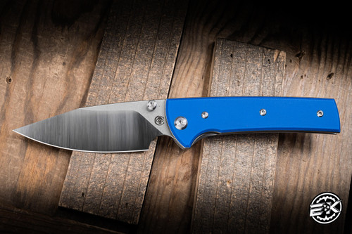 Chaves Knives Scapegoat 229 Folding Knife Blue G10 3.75" Elmax Spearpoint Belt Satin