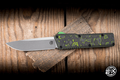 Chaves Knives Dissident OTF Automatic Knife Toxic Moss Carbon Fiber 3.8" S35VN Drop Point Stonewash