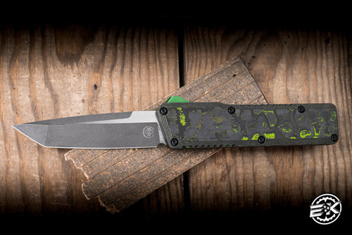 Chaves Knives Dissident OTF Automatic Knife Toxic Moss Carbon Fiber 3.8" S35VN Tanto Stonewash