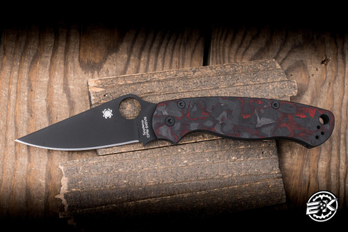 Pre-Owned Spyderco PM2 Folding Knife Red Shred Carbon Fiber 3.42" S45VN Spearpoint Black DLC