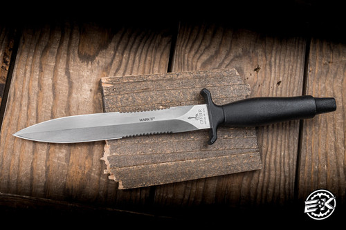 Pre-Owned Gerber Mark II Fixed Blade Knife Black Aluminum 6.75" M1129S Dagger Stonewash Serrated 