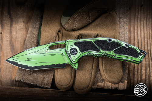 Heretic Knives "Medusa" Automatic Knife Toxic Green Cel Shade Aluminum 3.25" MagnaCut Recurve Toxic Green H010-CS-TX