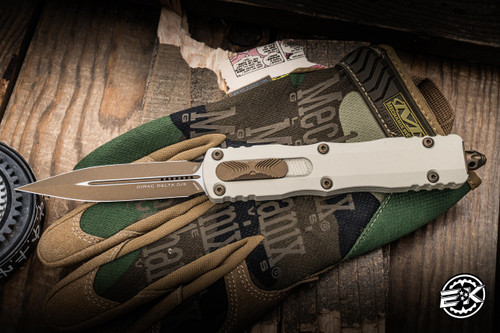 Microtech Dirac Delta OTF Automatic Knife Champagne Aluminum 3.8" M390MK Dagger Burnt Bronze 227-1CGC19