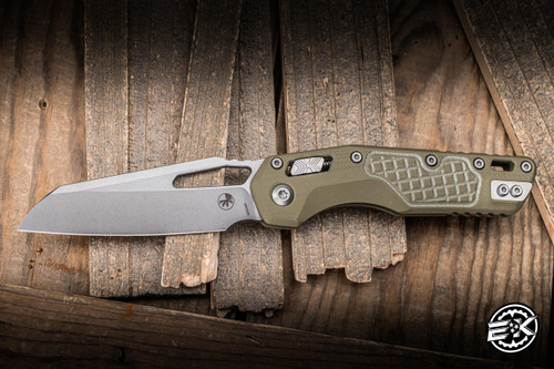 Preowned-Microtech Standard Issue "MSI" Ram-LOK Manual Folding Knife "LawnMan" Green Frag G10 3.75" Stonewash 210-10FRGTODLM