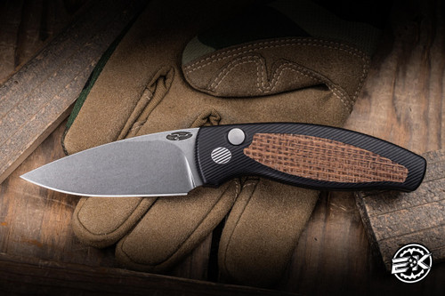 Three Rivers Manufacturing TRM Pit Bull Automatic Folding Knife Black Aluminum/Micarta Inlay 3" MagnaCut Drop Point Stonewash