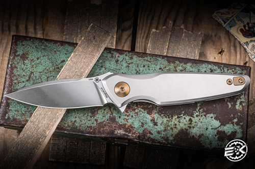 Spartan Blades Pandia Flipper Satin Titanium, Bronze Accent 3.25" MagnaCut Stonewash SF16SWBZ