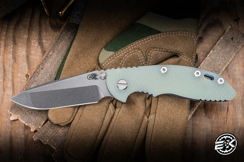 Hinderer Knives XM-18 Non Flipper Knife Triway Translucent Green G10/Blue Stonewash 3.5" MagnaCut Spanto Stonewash
